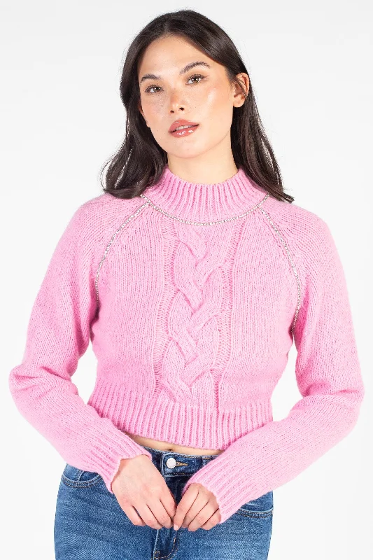 Liza Rhinestone Cable Knit Sweater