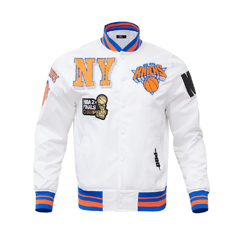 NBA NEW YORK KNICKS MASHUP LOGO MEN'S SATIN JACKET (WHITE)