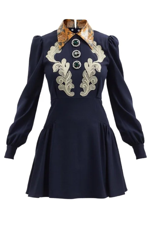 Wool Crepe Mini Dress With Python Print Collar