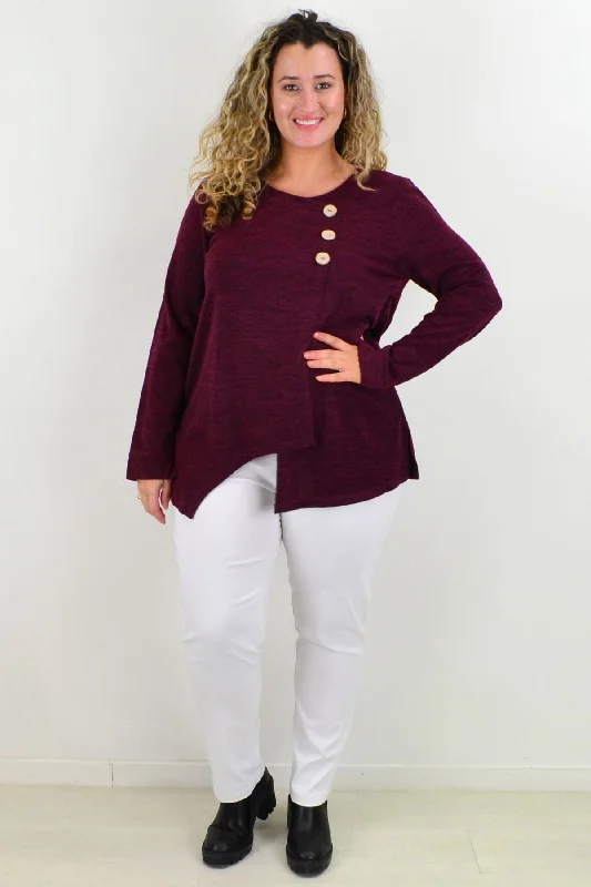 Red Wine 3 Button Fleece Tunic Top