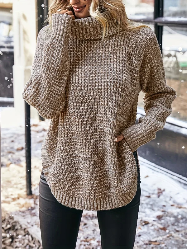 Sixsr Solid Turtle Neck Pullover Sweater, Casual Long Sleeve Raglan Shoulder Sweater For Fall & Winter, Women's Clothing