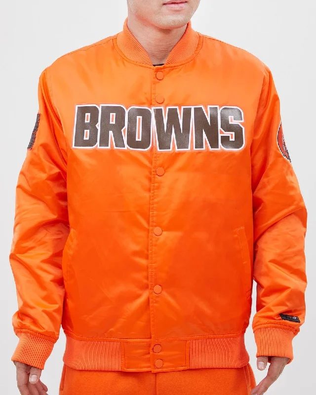 NFL CLEVELAND BROWNS BIG LOGO MEN'S SATIN JACKET (ORANGE)