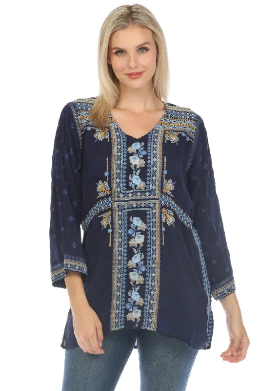 Johnny Was Palmari Embroidered V-Neck Tunic Top C20624 *