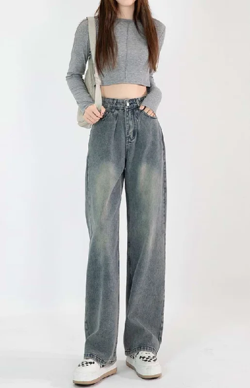 Wide Leg Faded High Waist Jeans