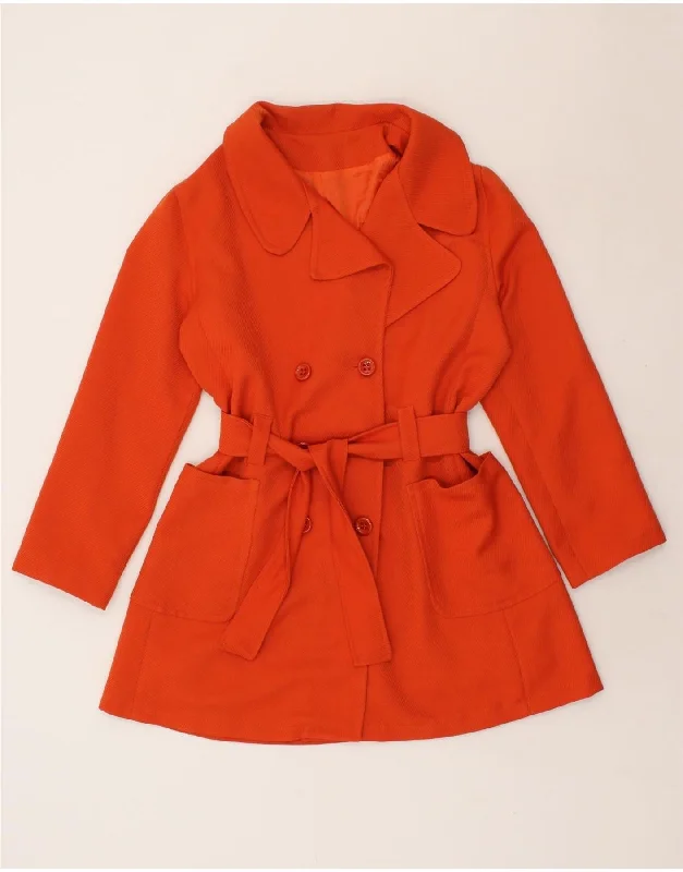 VINTAGE Womens Double Breasted Coat UK 14 Medium Orange Polyester