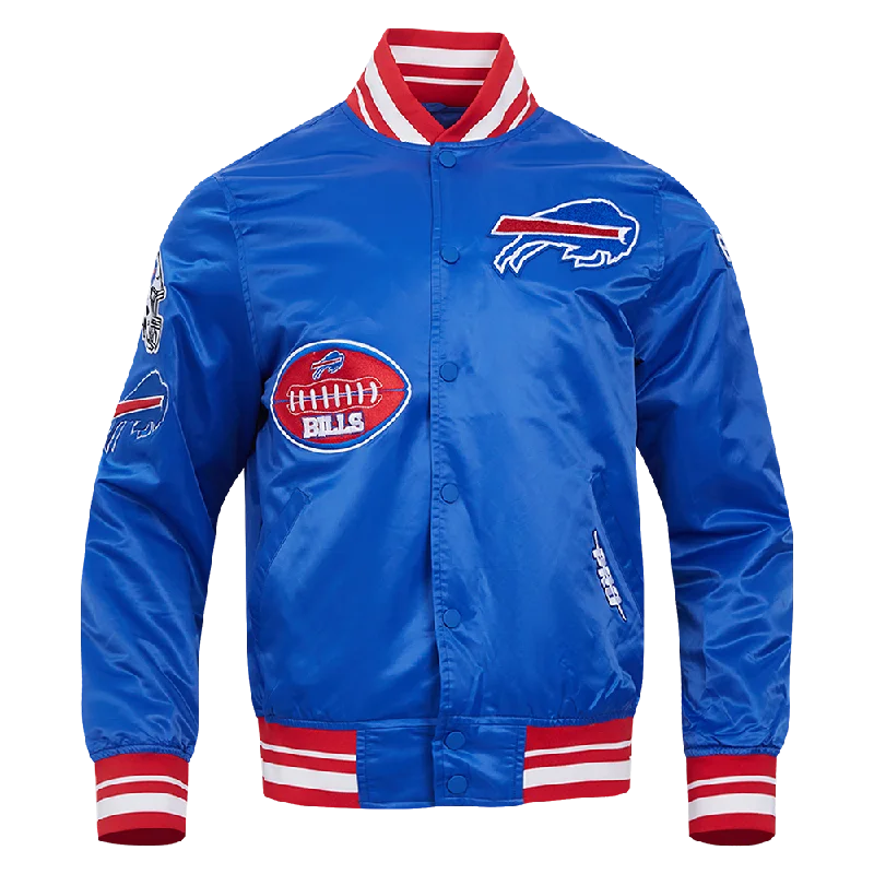 NFL BUFFALO BILLS OLD ENGLISH MEN'S RIB SATIN JACKET (ROYAL BLUE/RED)