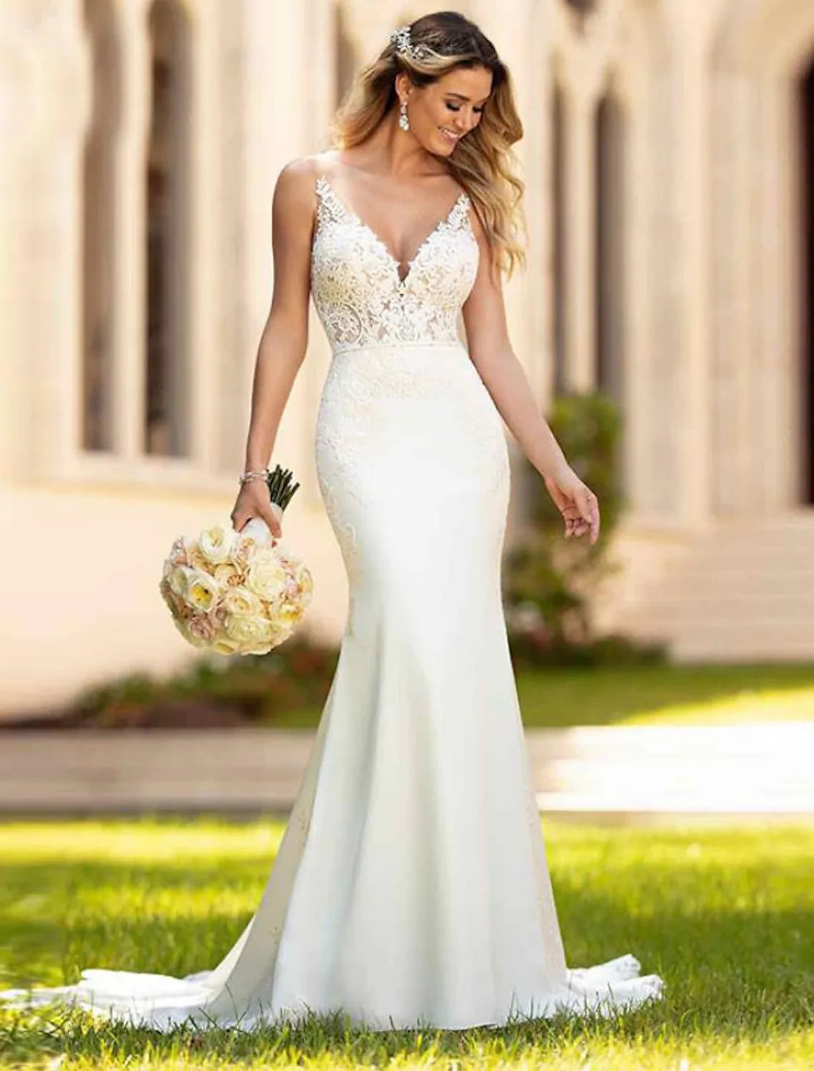 Engagement Open Back Sexy Wedding Dresses V Neck Lace Appliques