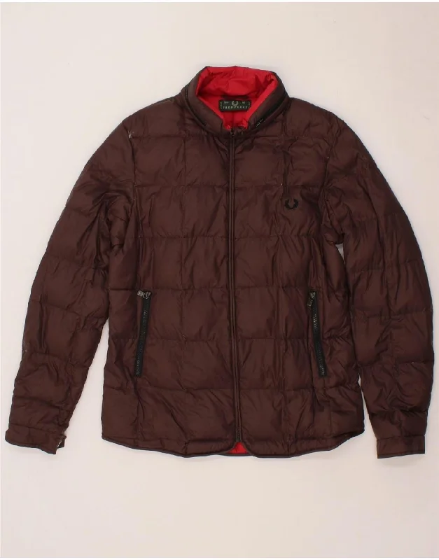 FRED PERRY Womens Padded Jacket UK 14 Medium Brown Nylon