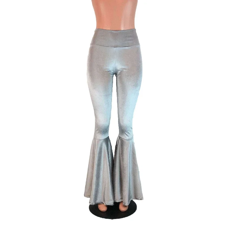 SALE - XL 28" Inseam - High Waisted Bell Bottom Flares - Silver Gray Velvet