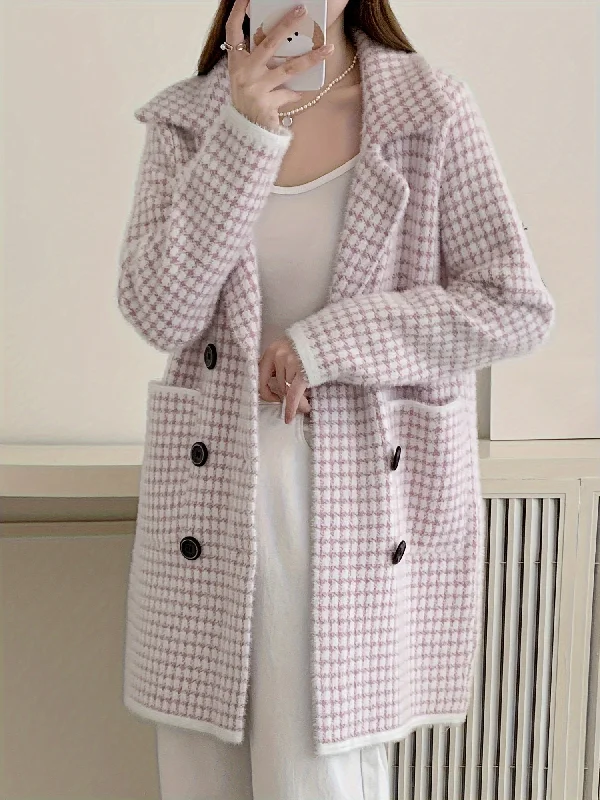 Sixsr Double Breasted Fuzzy Overcoat, Elegant Lapel Long Sleeve Warm Outerwear, Women's Clothing