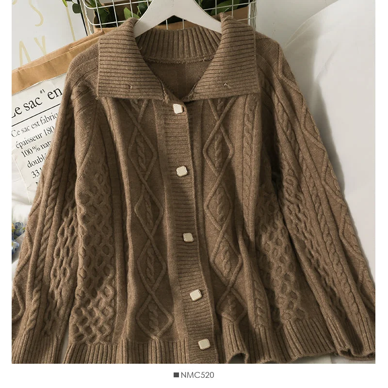 Sweater women's loose and thin high neck long sleeve lattice  1846