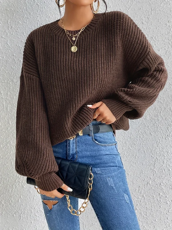 Sixsr Solid Crew Neck Pullover Sweater, Casual Long Sleeve Sweater For Fall & Winter, Women's Clothing