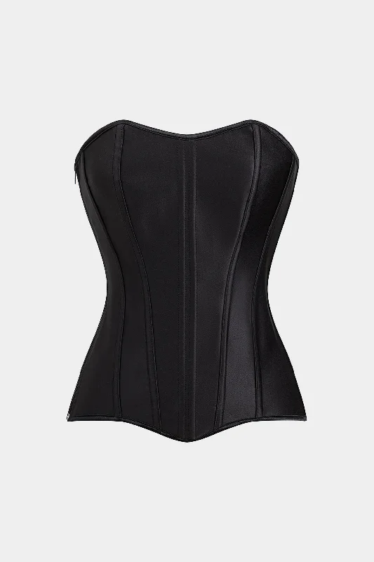 Satin Zipper Tie Back Corset Tube Top