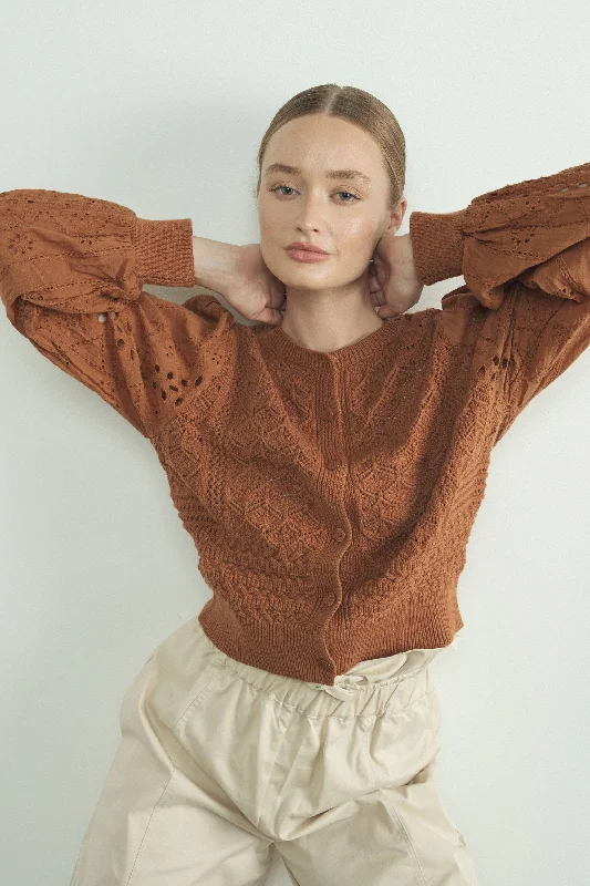 Mixed media Cardigan Rust