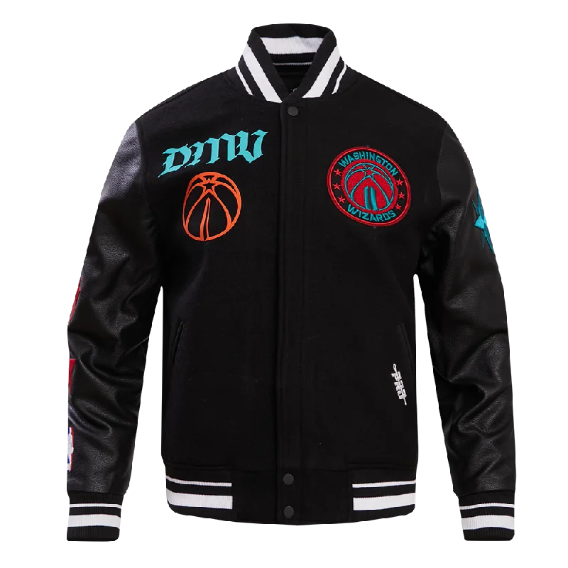 NBA WASHINGTON WIZARDS MEN'S CHEST DIAMOND RIB WOOL VARSITY JACKET (BLACK)